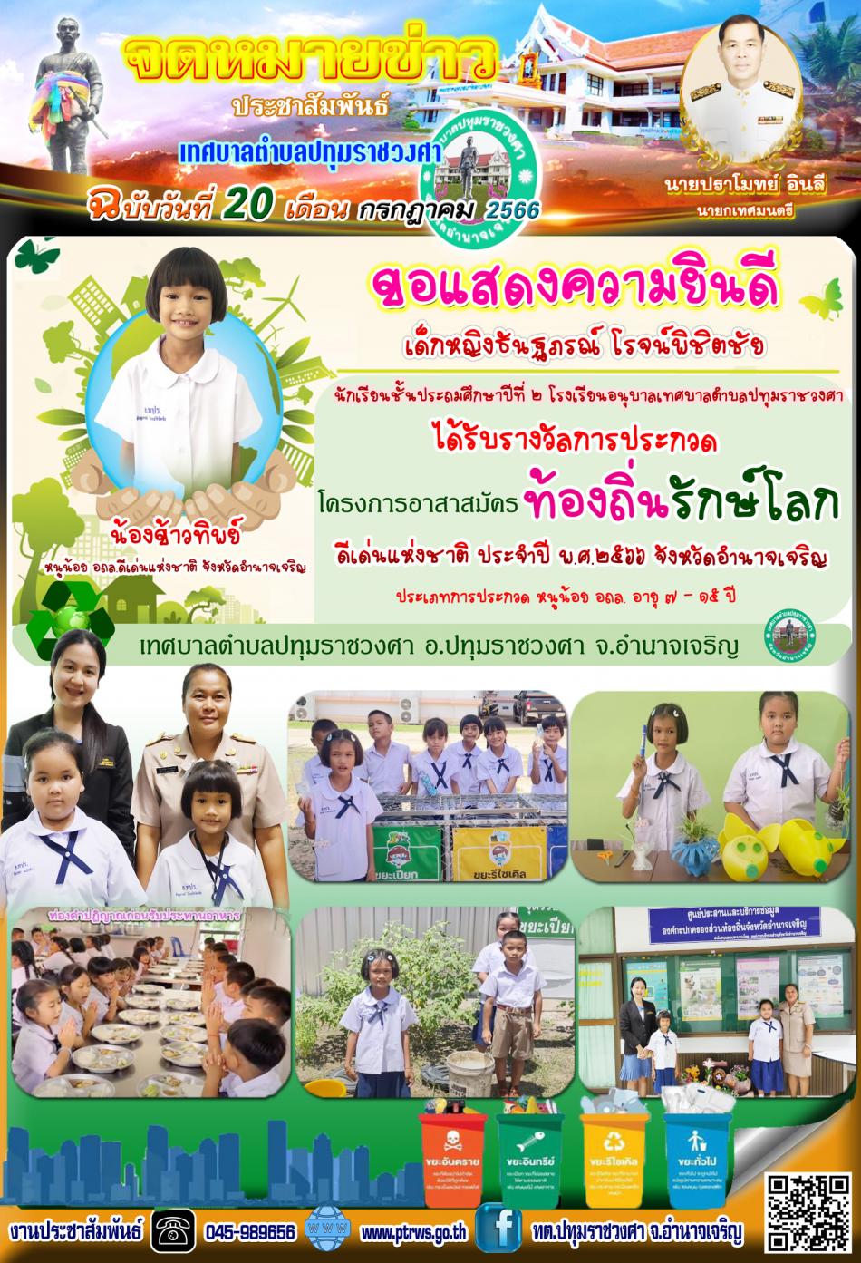 ยินดีกับรางวัลหนูน้อย อถล.ดีเด่นแห่งชาติ ประจำปี พ.ศ.2566